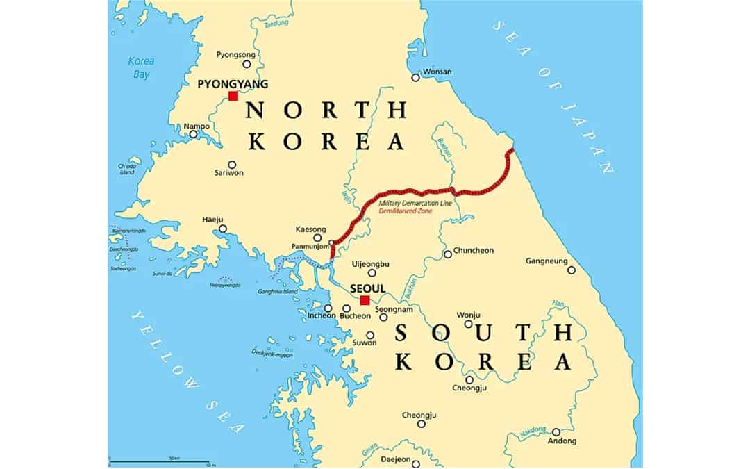 Korean Military Demarcation Zone and map of N and S. Korea